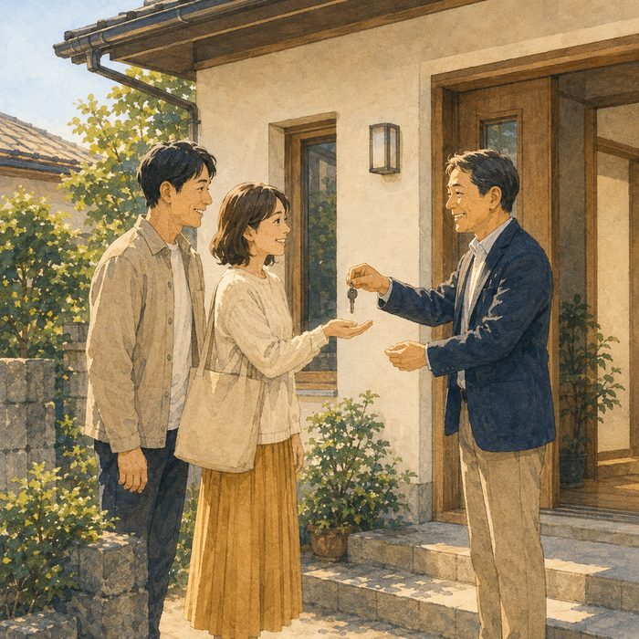 貸す支度：玄関先で鍵を手渡す